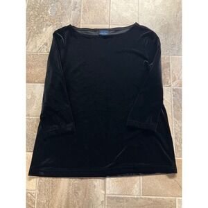 Vintage Studio Black Velvet 3/4 Sleeve Boat Neck‎ Top Large